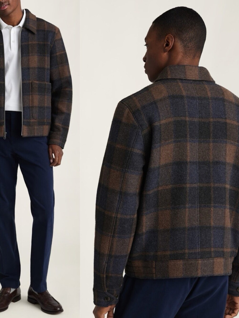 NWOT Bonobos The Italian Wool Deck Jacket Navy Khaki Check Plaid Pattern LRG